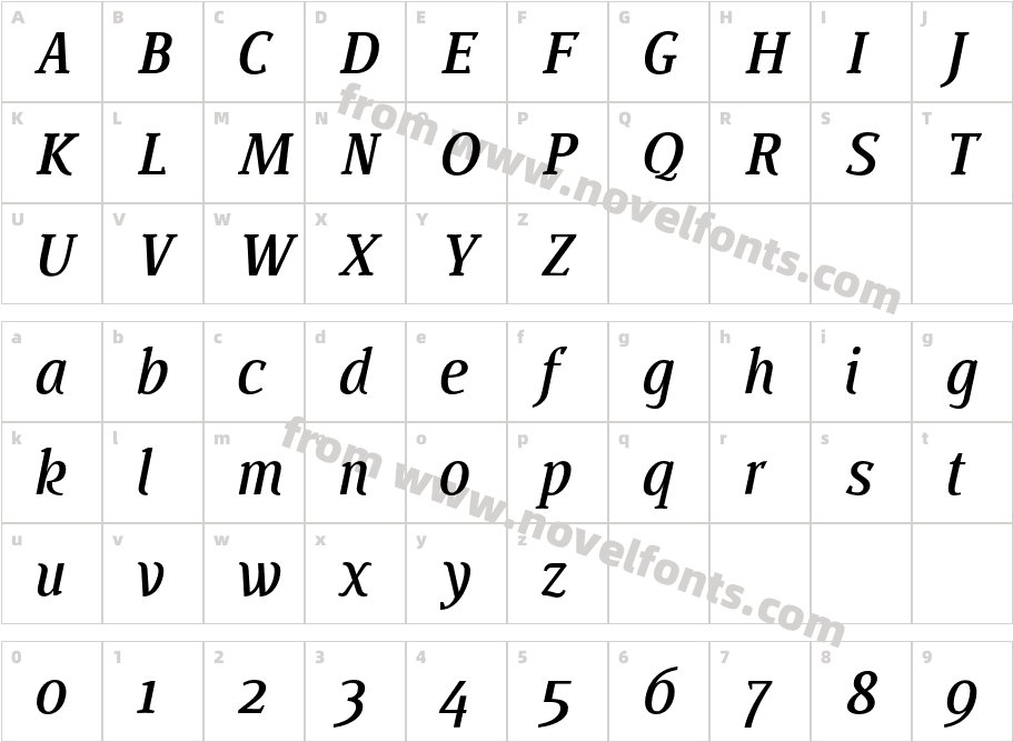 BUOZZI Medium ItalicCharacter Map