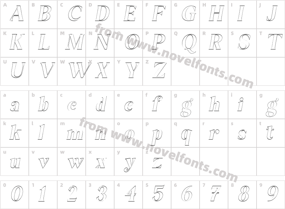 Bagilean Geliayditan Outline ItalicCharacter Map