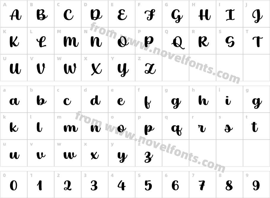 Baguet Script BoldCharacter Map