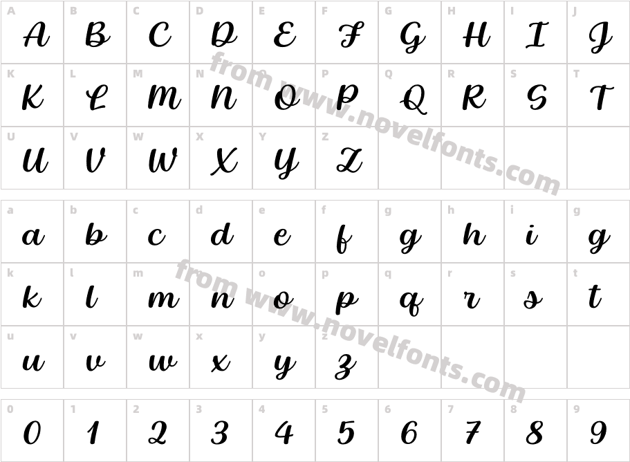 Baguet Script Regular italicCharacter Map