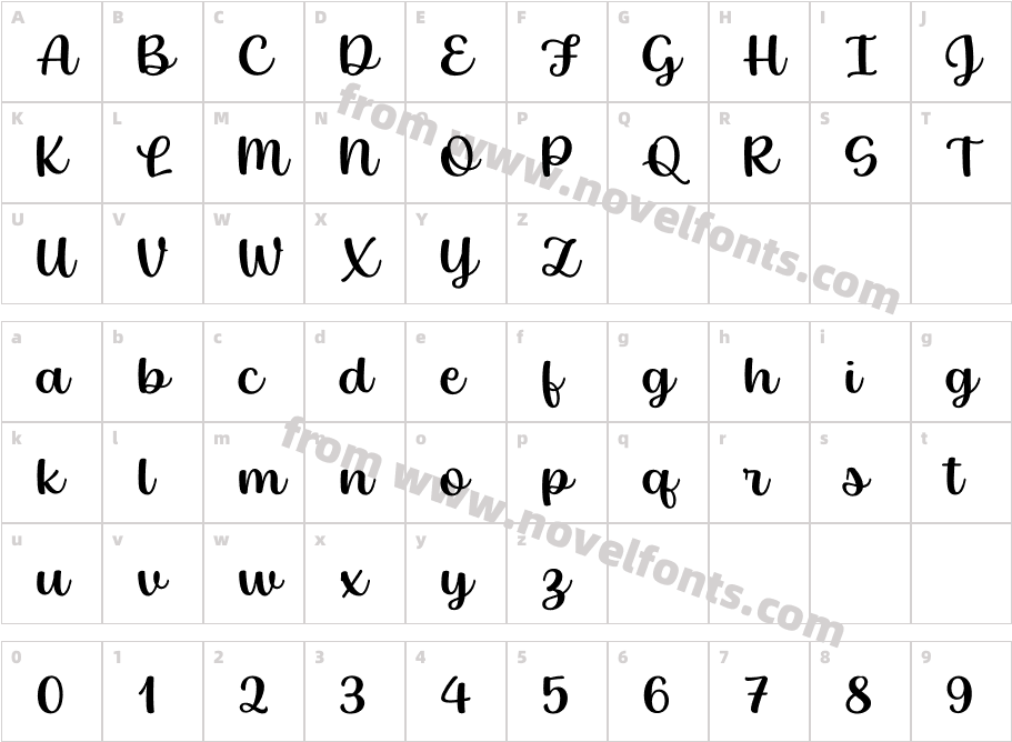 Baguet Script RegularCharacter Map