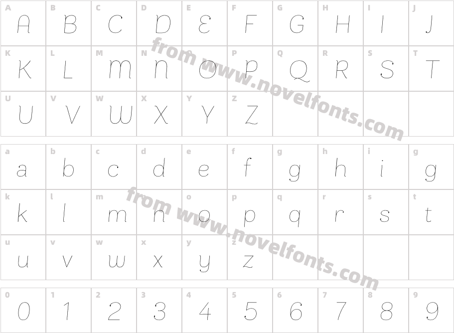 Bakewell W05 Hairline ItalicCharacter Map