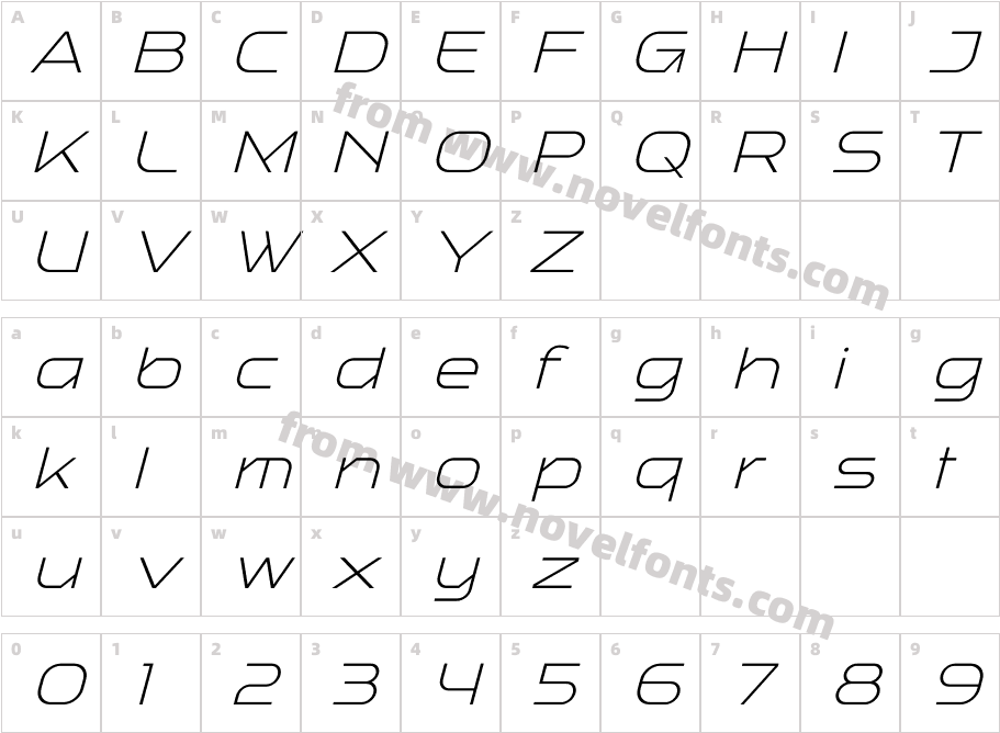 Baradig Light ItalicCharacter Map