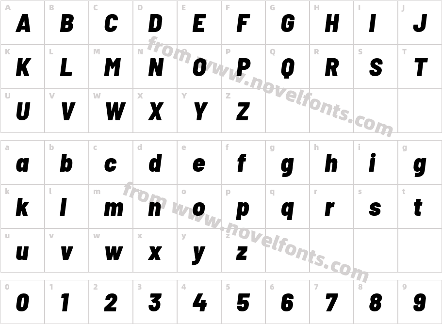 Barlow Semi Condensed Black ItalicCharacter Map