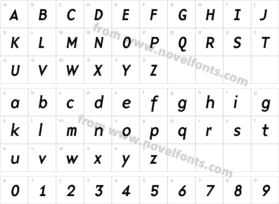 Base9 SansOT Reg ItalicCharacter Map