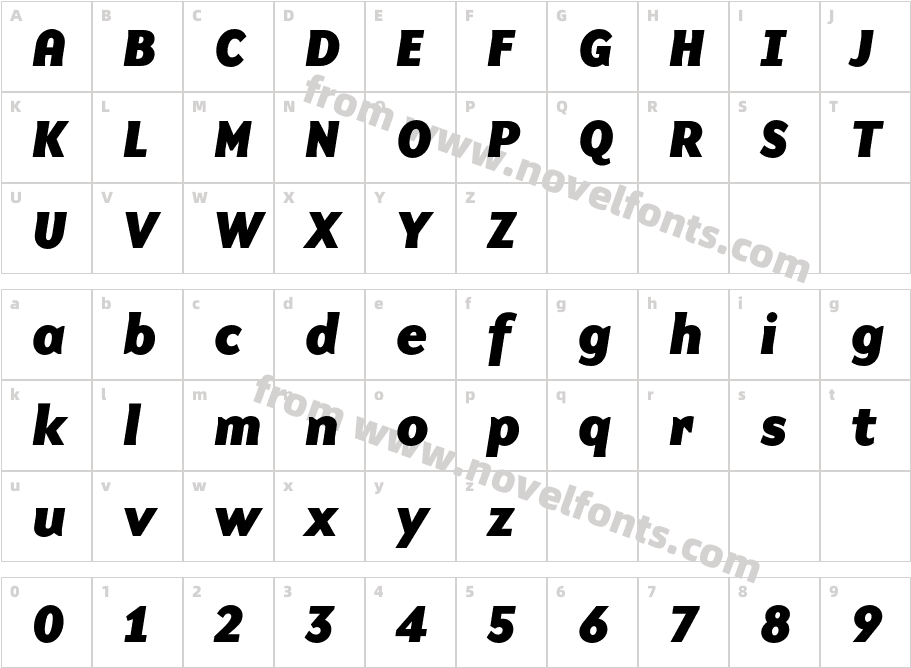 Base900 SansOT Heavy ItalicCharacter Map