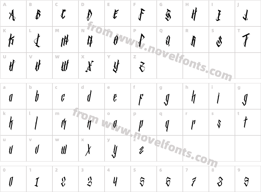 Bathory ItalicCharacter Map