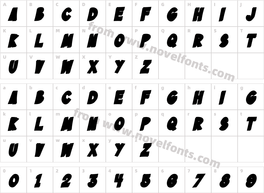 Bazinga! Extrude Left ItalicCharacter Map