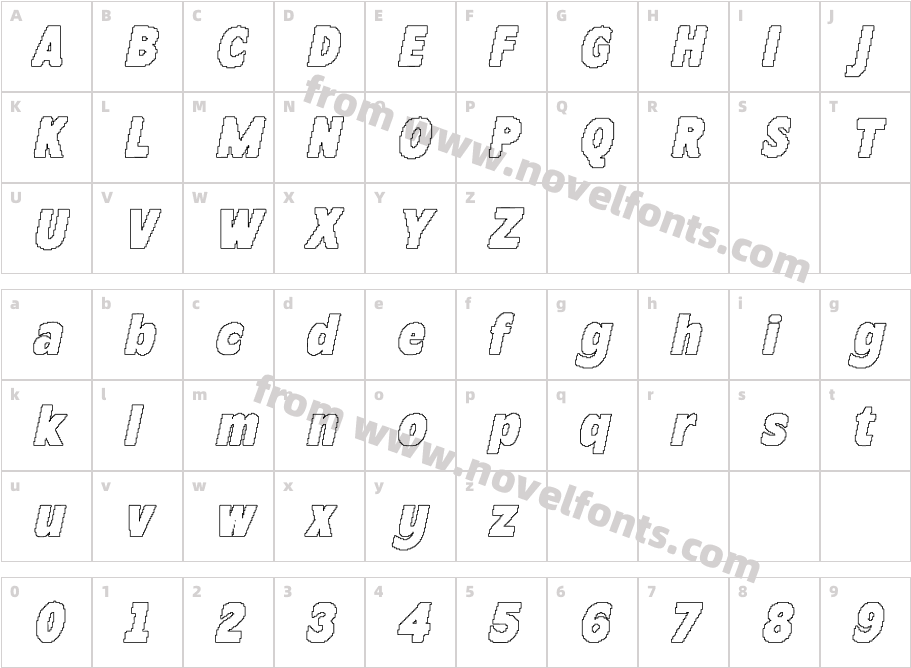 Becham Pixel OutlineCharacter Map