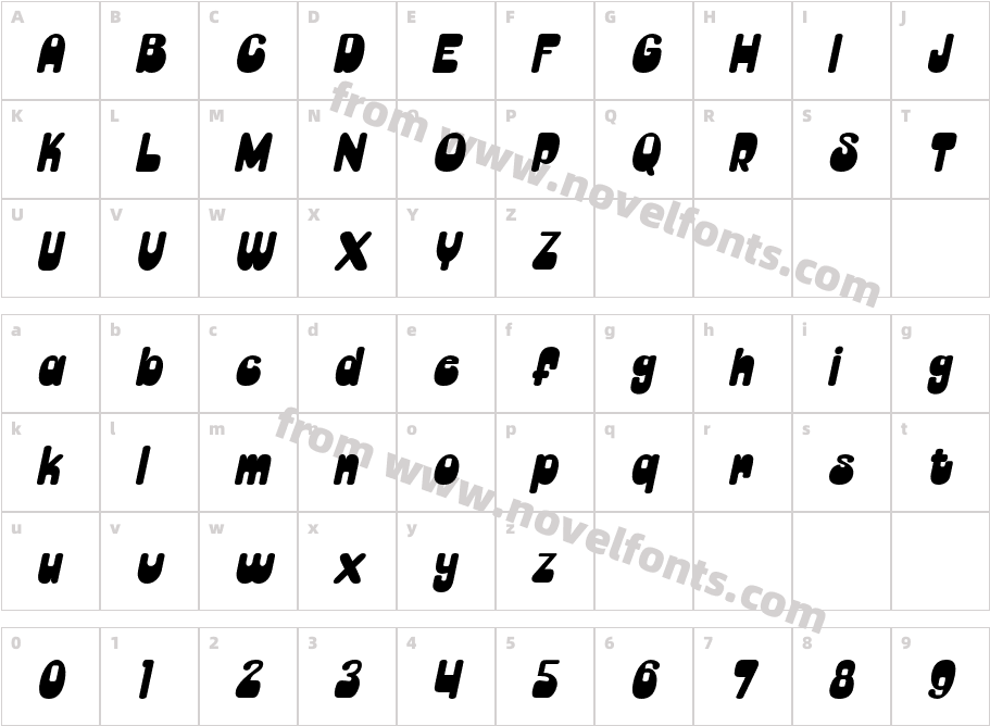 Belony ItalicCharacter Map