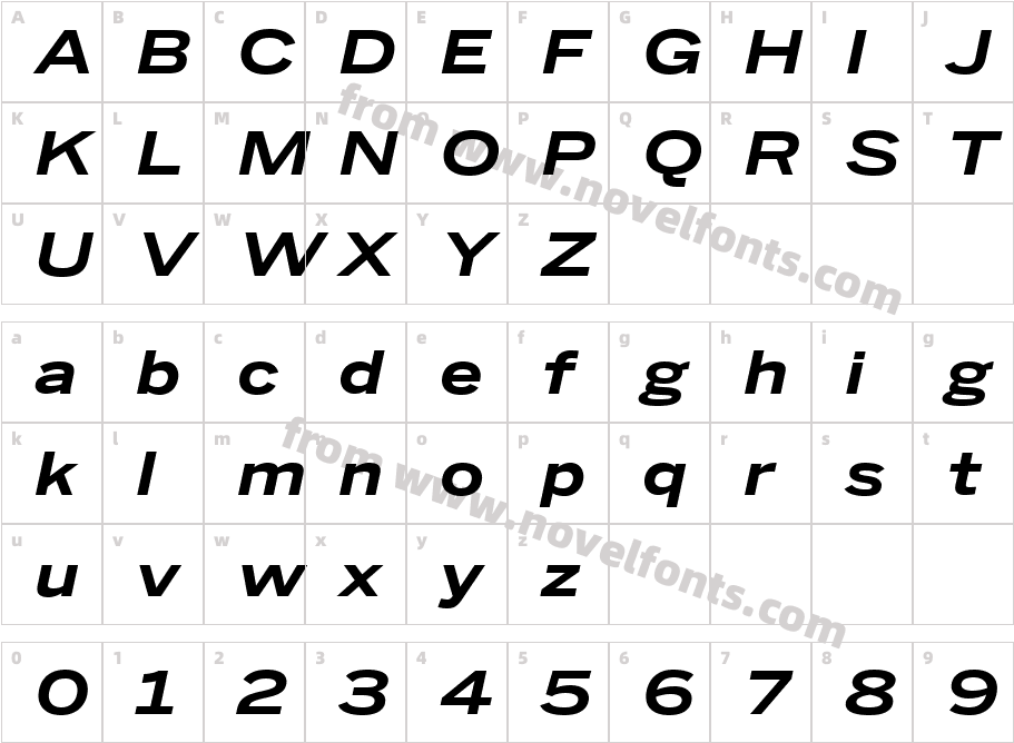 Benton Sans Wide Bold ItalicCharacter Map