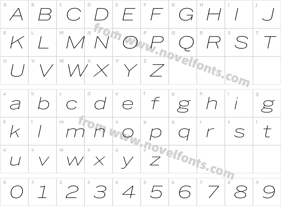 Benton Sans Wide Extra Light ItalicCharacter Map