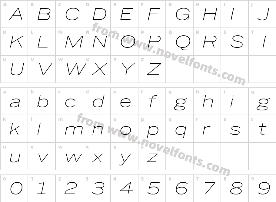 Benton Sans Wide Extra Light ItalicCharacter Map