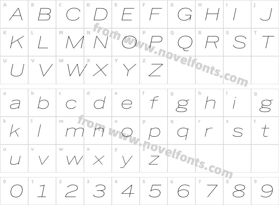Benton Sans Wide Thin ItalicCharacter Map