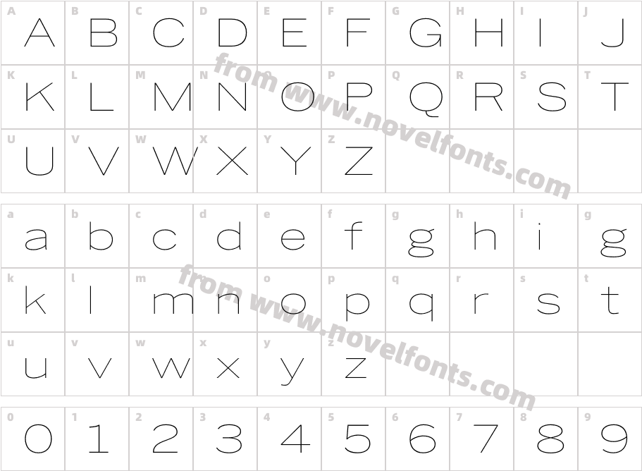 Benton Sans Wide ThinCharacter Map