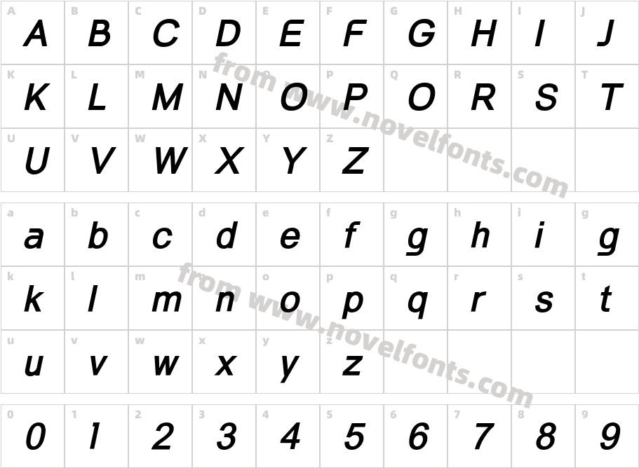 Berkelium Sans Bold ItalicCharacter Map