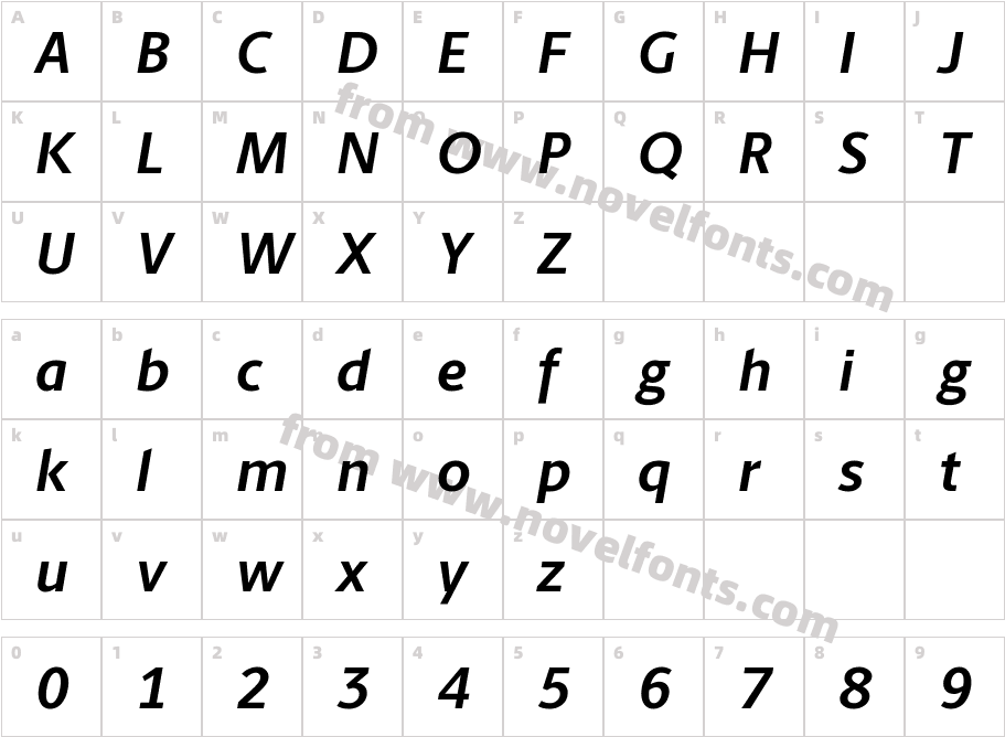 Berlingske Sans Bold ItalicCharacter Map
