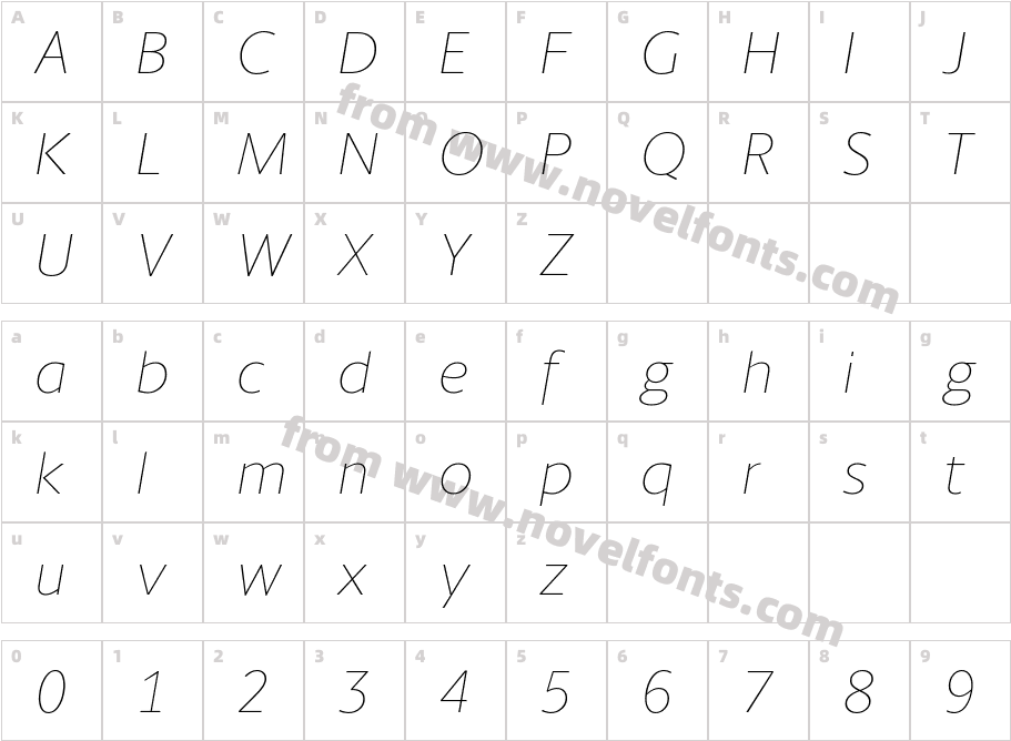 Berlingske Sans Thin ItalicCharacter Map