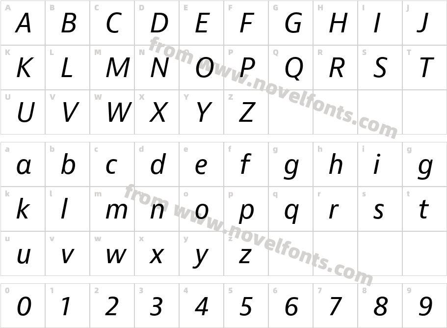 Bernina Sans ItalicCharacter Map