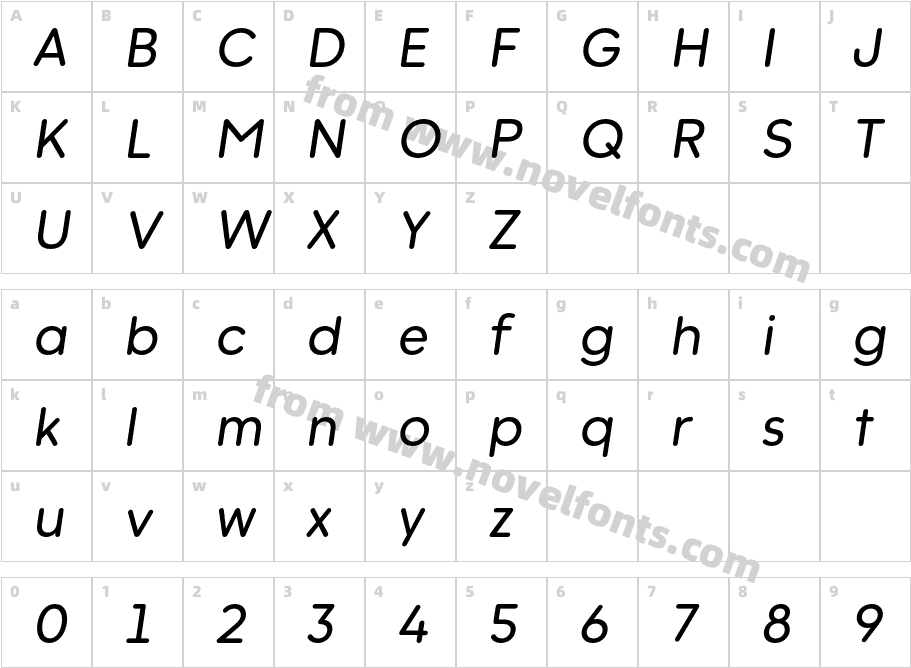 Beround Medium ItalicCharacter Map