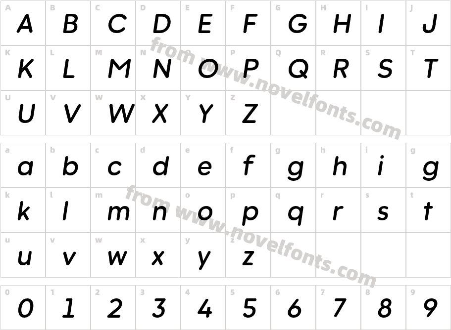Beround Semibold ItalicCharacter Map
