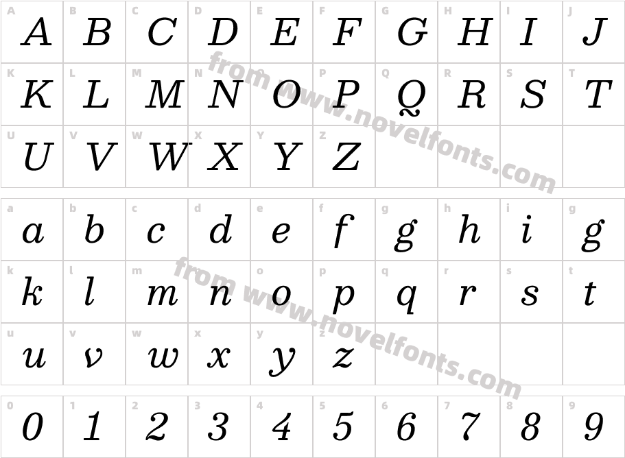 Besley ItalicCharacter Map