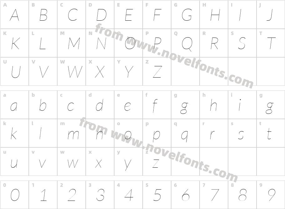 Lato-HairlineItalicCharacter Map