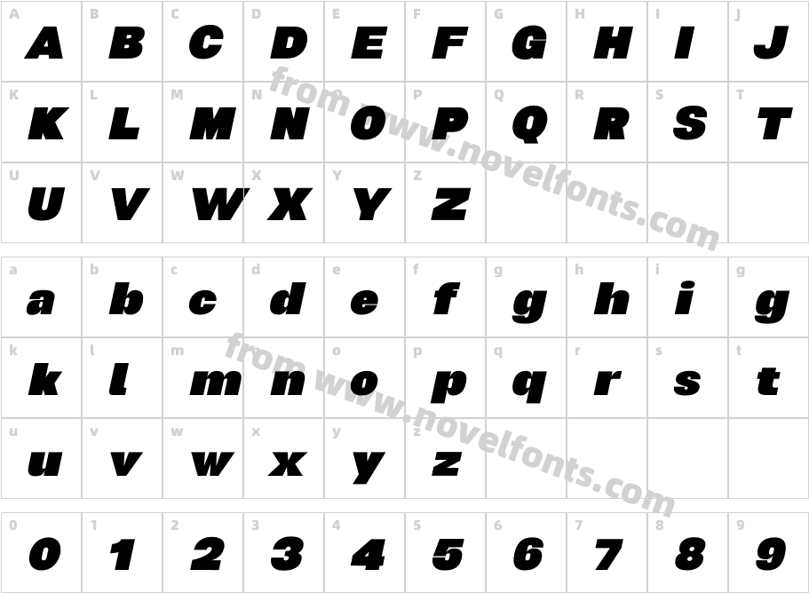 Biggan Pro Black ObliqueCharacter Map