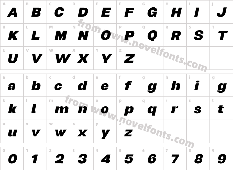 Biggan Pro Bold ObliqueCharacter Map