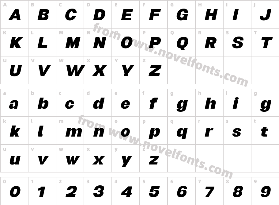 Biggan Pro Bold ObliqueCharacter Map