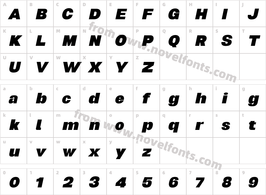 Biggan Pro Extra Bold ObliqueCharacter Map