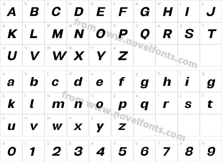 Biggan Pro Medium ObliqueCharacter Map