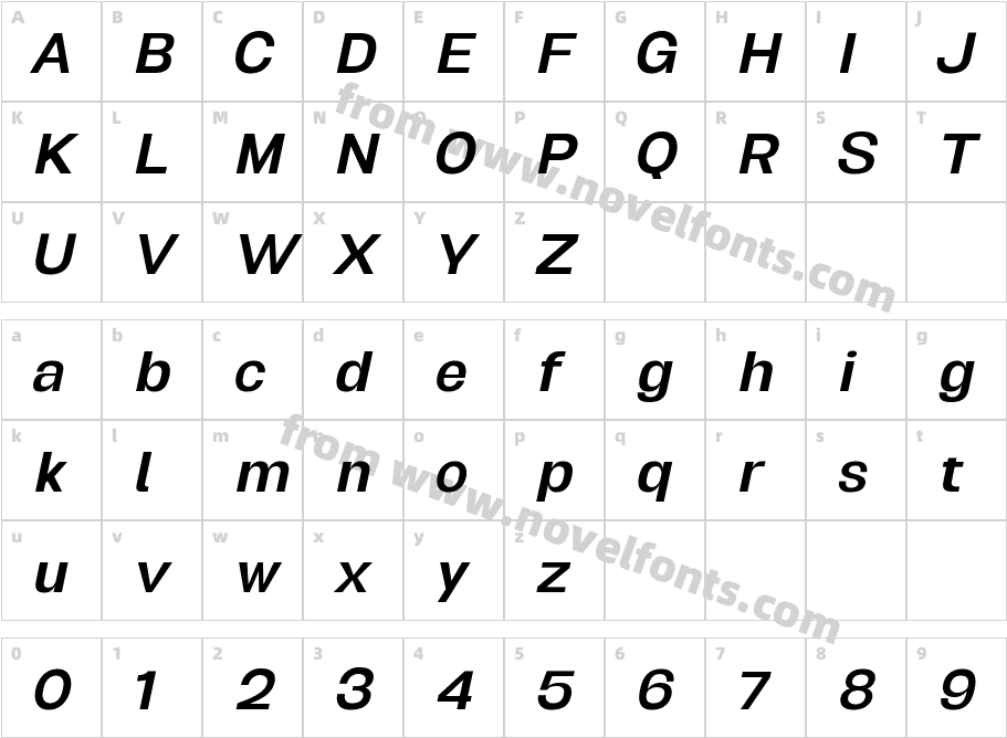 Biggan Pro Regular ObliqueCharacter Map