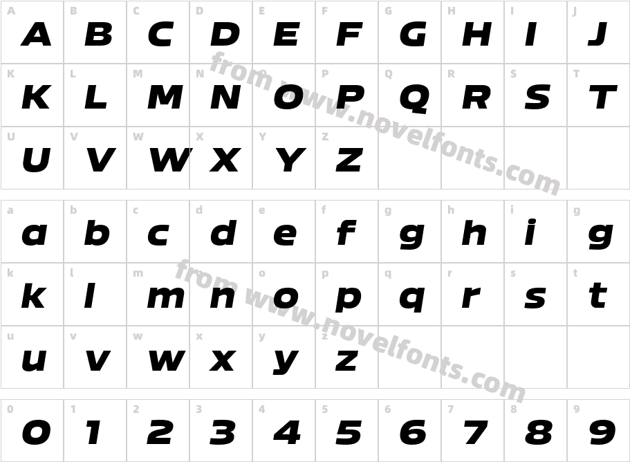 Bizmo Black ObliqueCharacter Map