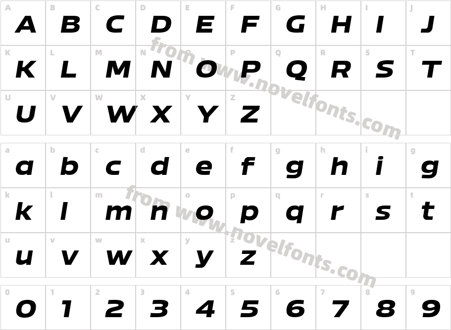Bizmo Extra Bold ObliqueCharacter Map