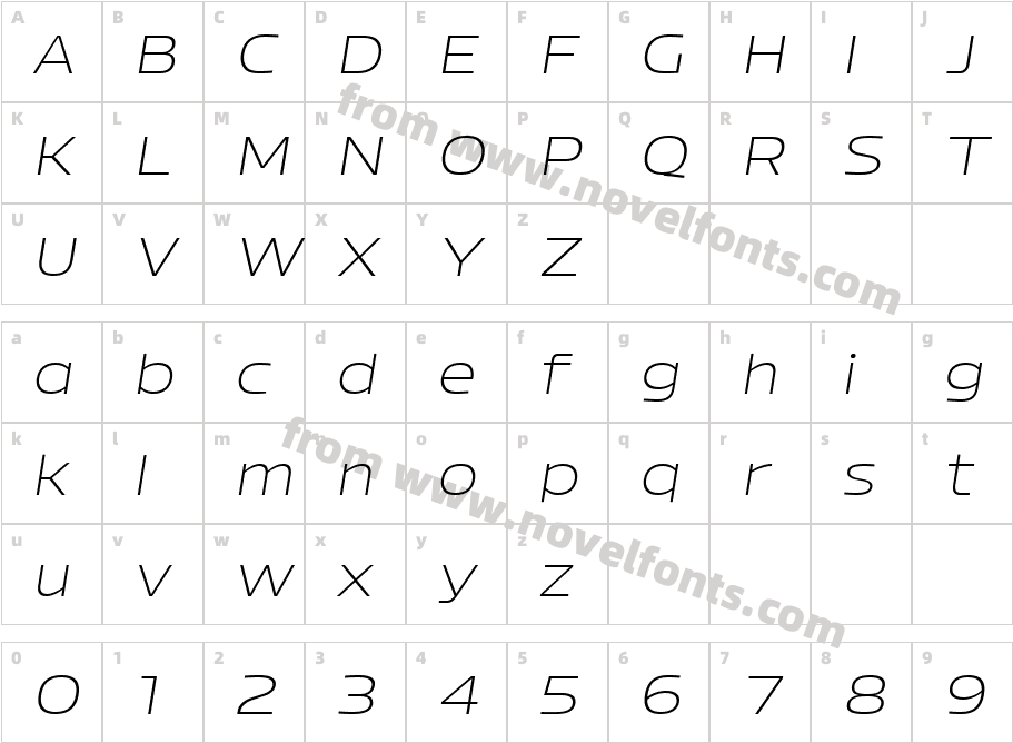 Bizmo Extra Light ObliqueCharacter Map