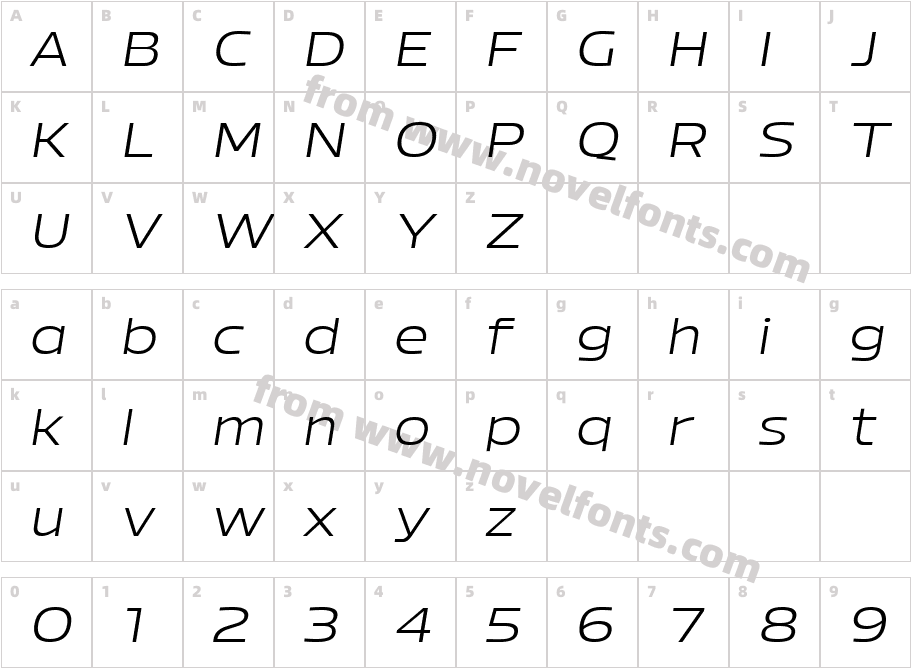 Bizmo Light ObliqueCharacter Map