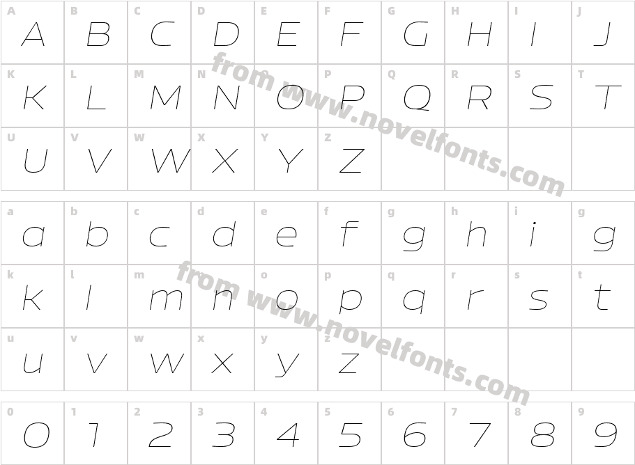 Bizmo Thin ObliqueCharacter Map