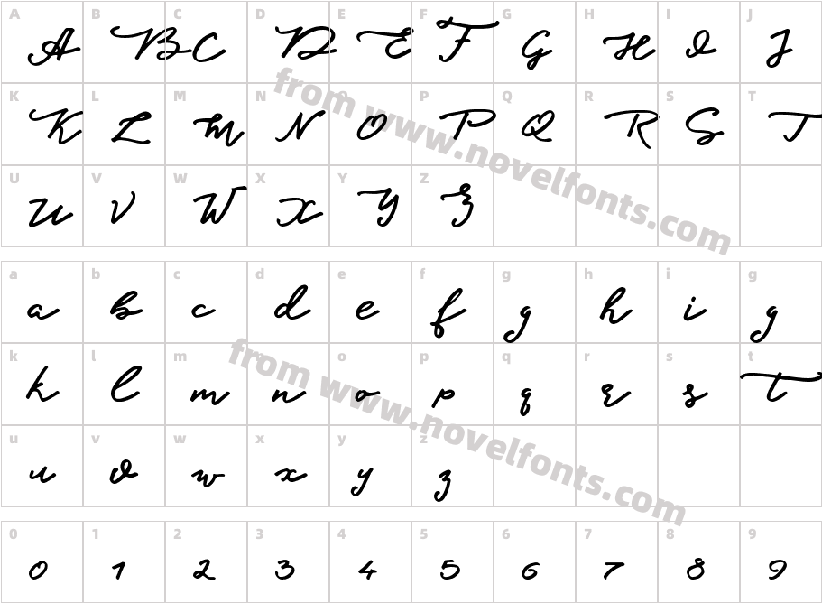 Blessed Script RegularCharacter Map