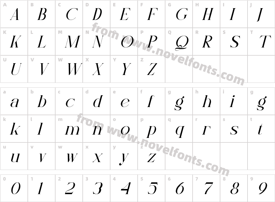 Bloomed Serif ItalicCharacter Map