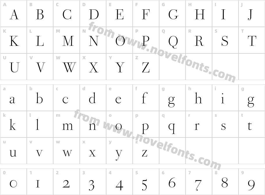 Bodoni Ferrara Display LightCharacter Map