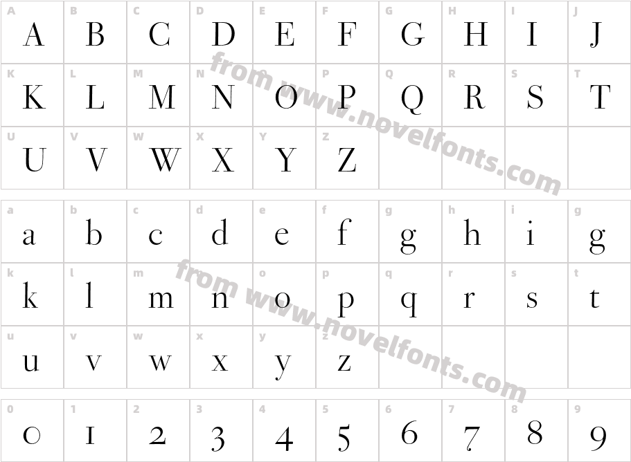 Bodoni Ferrara Display Quasi LtCharacter Map