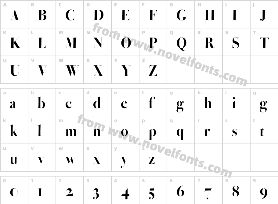 Bodoni Ferrara Hairline Ext BdCharacter Map