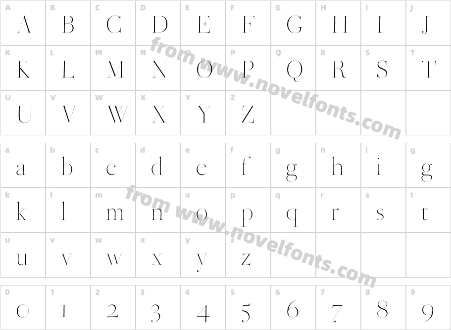 Bodoni Ferrara Hairline Ext LtCharacter Map