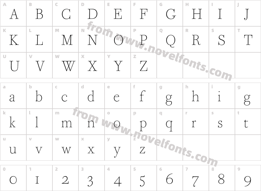 Bodoni Ferrara Origin ThinCharacter Map