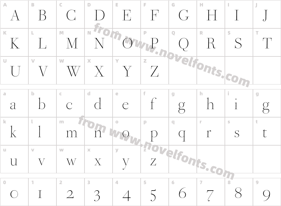 Bodoni Ferrara Poster Ext LtCharacter Map