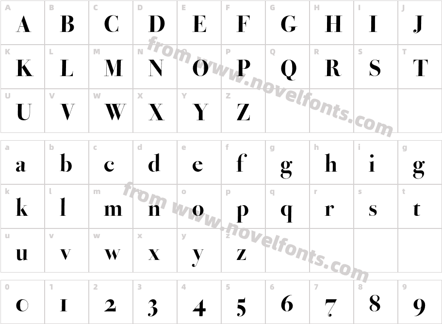 Bodoni Ferrara Poster Extra BoldCharacter Map