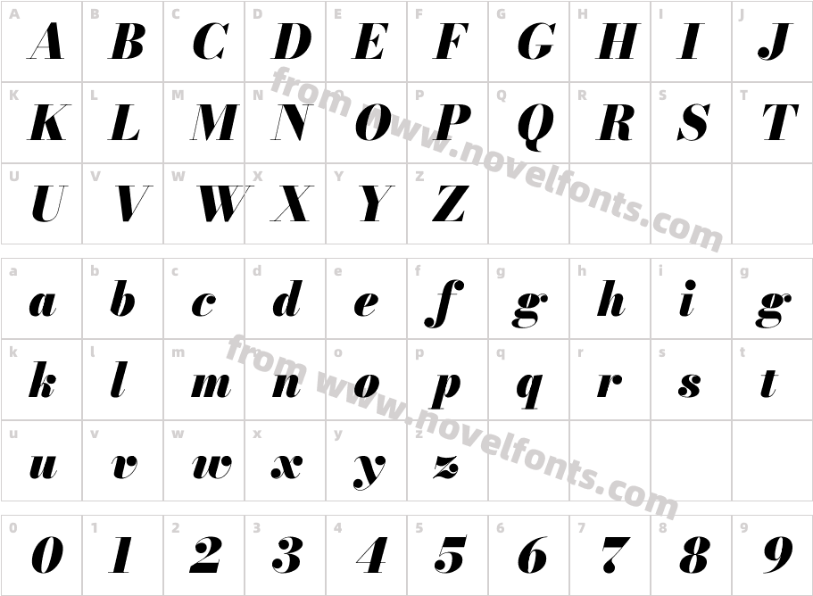 Bodoni Moda 18pt Black ItalicCharacter Map