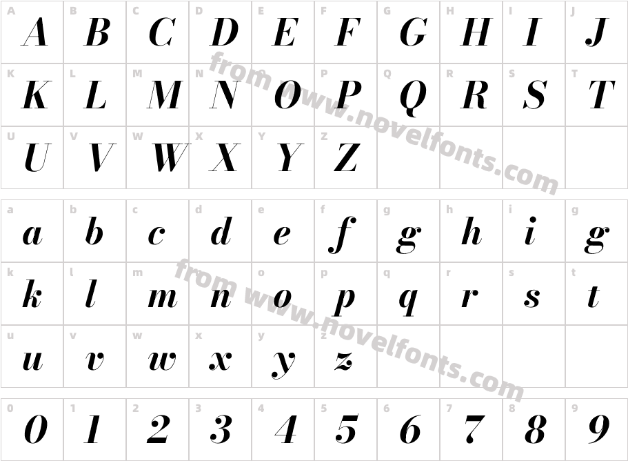 Bodoni Moda 18pt Bold ItalicCharacter Map