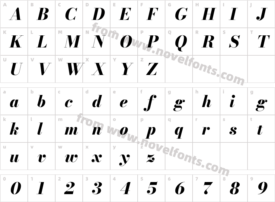 Bodoni Moda 18pt Extra Bold ItalicCharacter Map